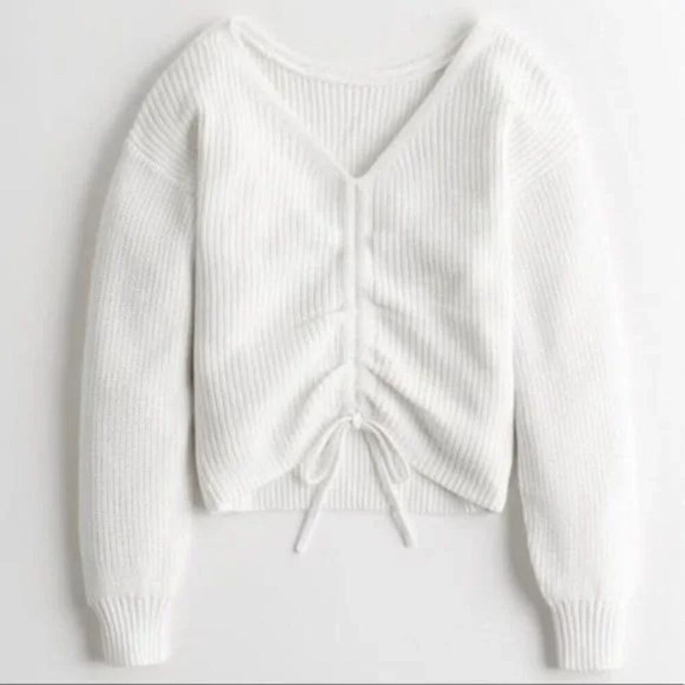 Hollister Reversible Cinch Front Cotton Blend Knit Sweater in Gray